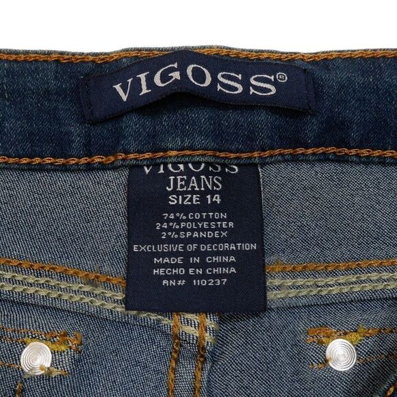 Vigoss Straight Leg Jeans Girls Size 14 Distressed Blue Stretch Measures 28 x 25 - Picture 7 of 9